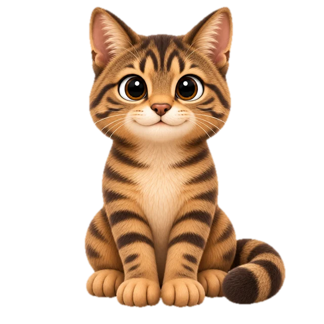 Full-body Tachi, a brown tabby Fren making eye contact